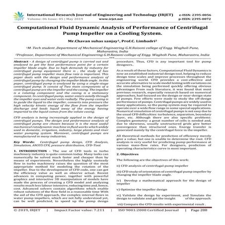IRJET- Computational Fluid Dynamic Analysis of Performance of Centrifugal Pum...