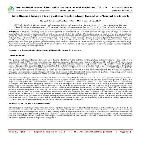 IRJET-  	  Intelligent Image Recognition Technology based on Neural Network