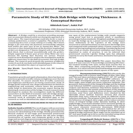 IRJET- Parametric Study of RC Deck Slab Bridge with Varying Thickness: A Conc...