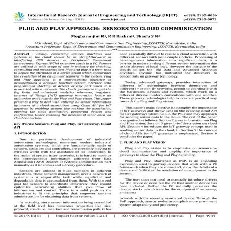 IRJET- Plug and Play Approach: Sensors to Cloud Communication