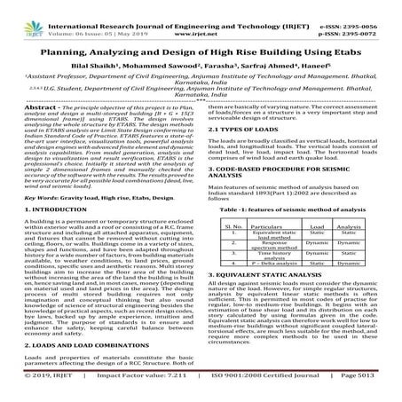 IRJET- Planning, Analyzing and Design of High Rise Building using Etabs