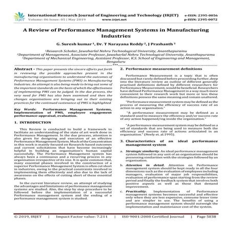 IRJET-  	  A Review of Performance Management Systems in Manufacturing Indust...