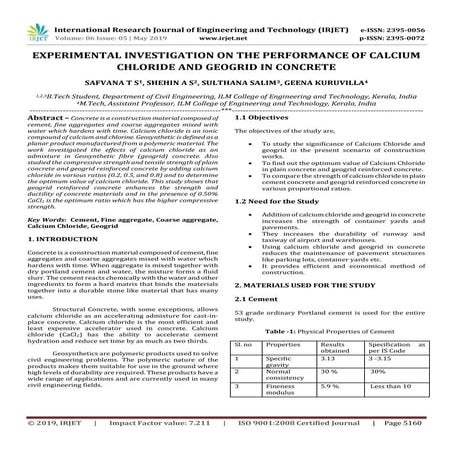IRJET- Experimental Investigation on the Performance of Calcium ...
