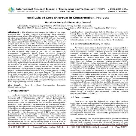 IRJET- Analysis of Cost Overrun in Construction Projects