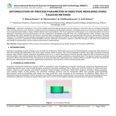 IRJET-  	  Optimization of Process Parameter in Injection Moulding using Tagu...
