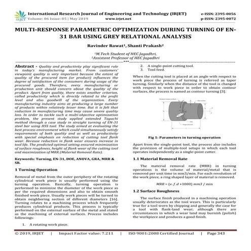 IRJET- Multi-Response Parametric Optimization During Turning of En-31 Bar usi...