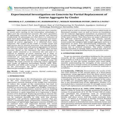 IRJET- Experimental Investigation on Concrete by Partial Replacement of Coars...