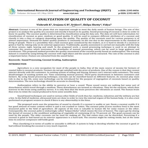 IRJET- Analyzation of Quality of Coconut