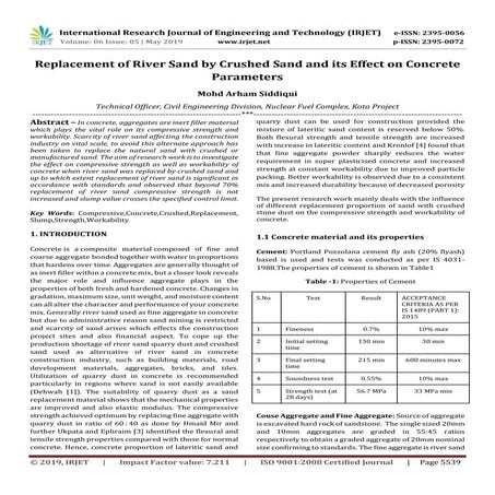 IRJET- Replacement of River Sand by Crushed Sand and its Effect on Concrete P...