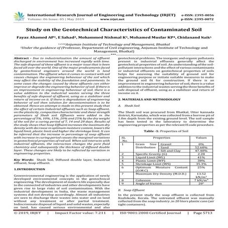 IRJET- Study on the Geotechnical Characteristics of Contaminated Soil