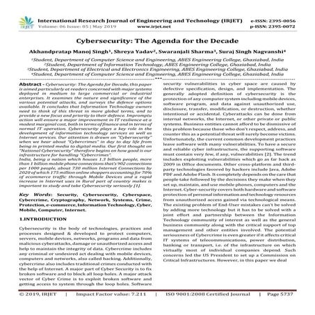 IRJET- Cybersecurity: The Agenda for the Decade