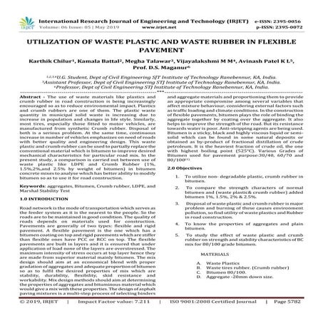 IRJET- Utilization of Waste Plastic and Waste Rubber in Flexible Pavement