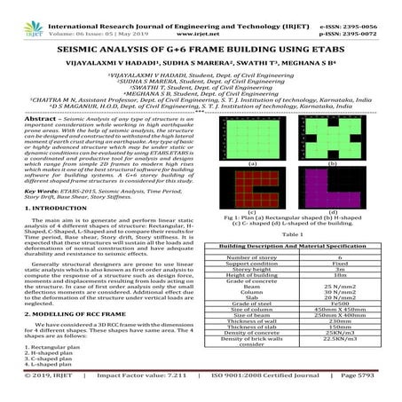 IRJET-  	  Seismic Analysis of G+6 Frame Building using ETABS