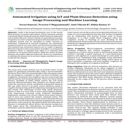 IRJET- Automated Irrigation using IoT and Plant Disease Detection using Image...