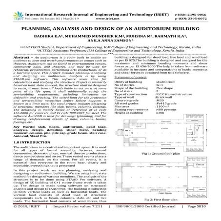 IRJET- Planning, Analysis and Design of an Auditorium Building