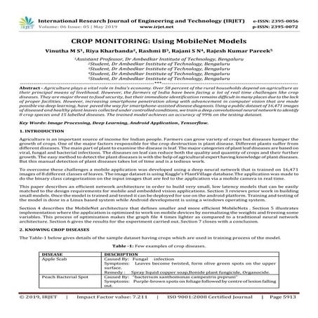 IRJET- CROP MONITORING: Using Mobilenet Models