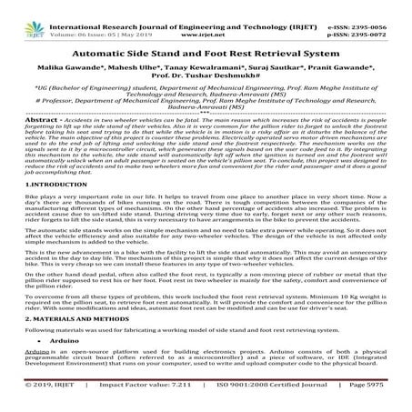IRJET- Automatic Side Stand and Foot Rest Retrieval System
