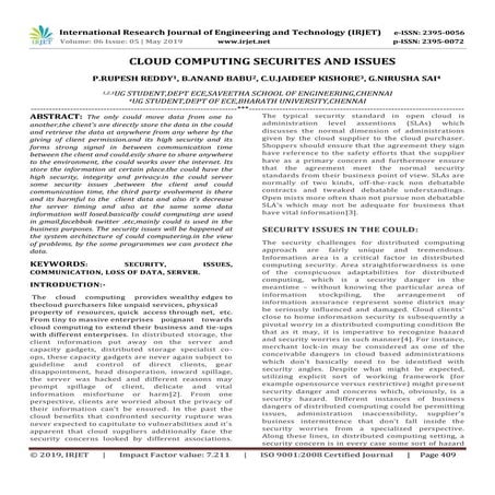 IRJET- Cloud Computing Securites and Issues