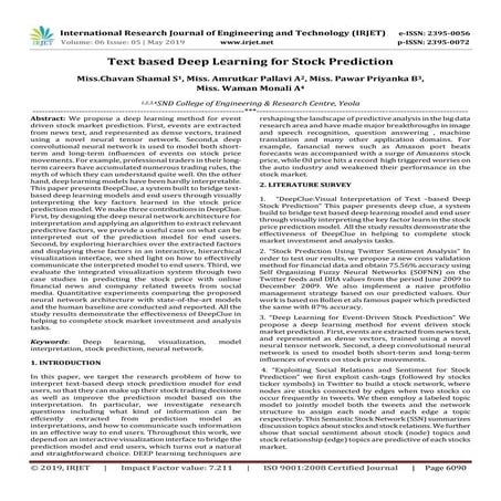 IRJET- Text based Deep Learning for Stock Prediction