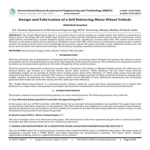 IRJET- Design and Fabrication of a Self Balancing Mono Wheel Vehicle