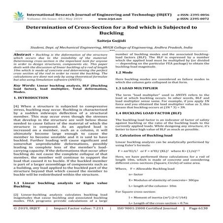 IRJET-  	  Determination of Cross-Section for a ROD which is Subjected to Buc...