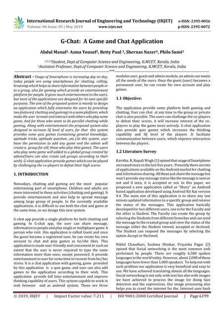 IRJET- G-Chat: A Game and Chat Application