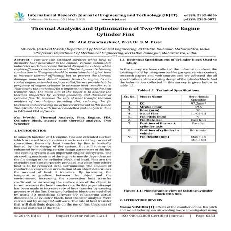 IRJET- Thermal Analysis and Optimization of Two-Wheeler Engine Cylinder Fins