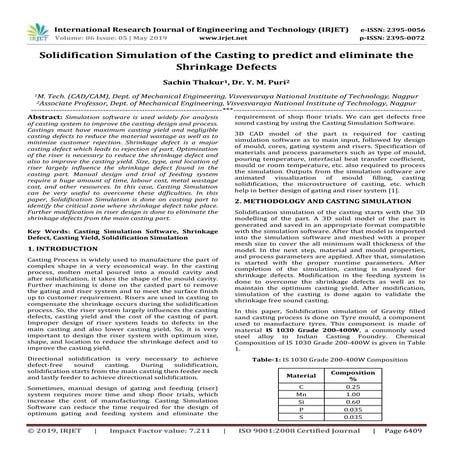 IRJET-  	  Solidification Simulation of the Casting to Predict and Eliminate ...