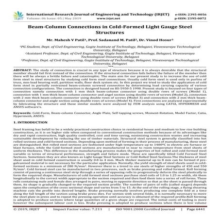 IRJET- Beam-Column Connections in Cold-Formed Light Gauge Steel Structures