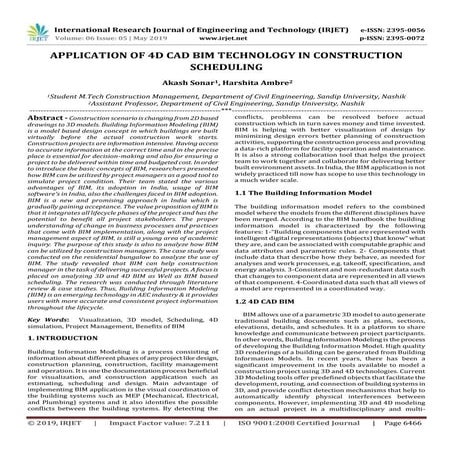 IRJET- Application of 4D CAD BIM Technology in Construction Scheduling