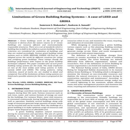 IRJET-  	  Limitations of Green Building Rating Systems – A Case of LEED and ...