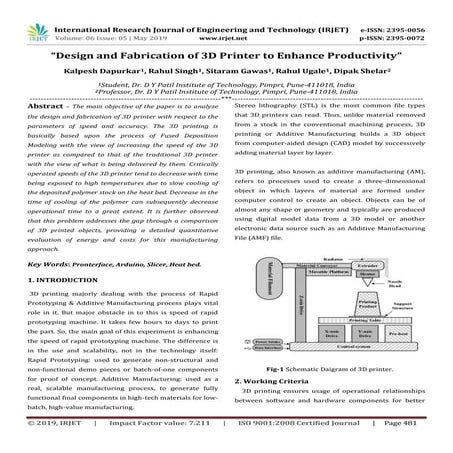IRJET- Design and Fabrication of 3D Printer to Enhance Productivity