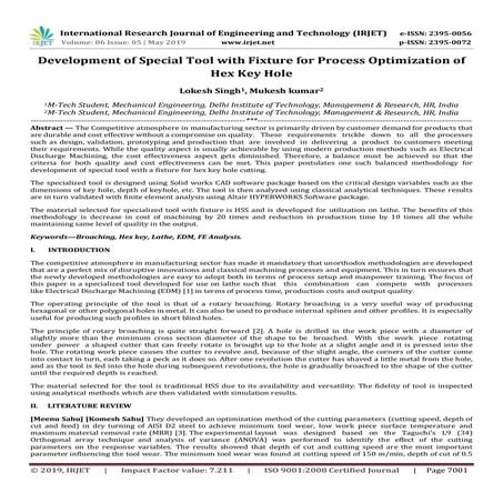 IRJET-  	  Development of Special Tool with Fixture for Process Optimization ...