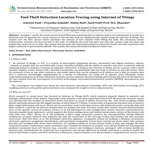 IRJET- Fuel Theft Detection Location Tracing using Internet of Things