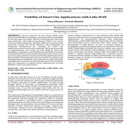 IRJET- Viability of Smart City Applications with Lora WAN