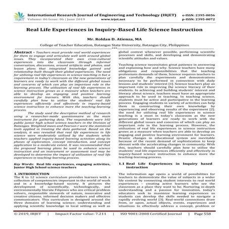 IRJET- Real Life Experiences in Inquiry-Based Life Science Instruction