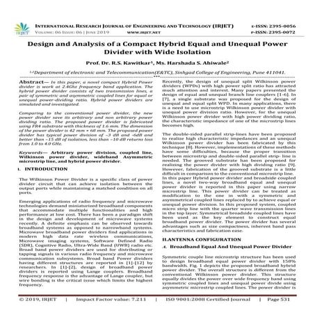 IRJET- Design and Analysis of a Compact Hybrid Equal and Unequal Power Divide...