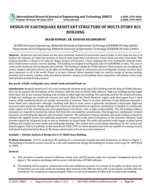 Comparative Seismic Analysis of G+20 RC Framed Structure Building for ...