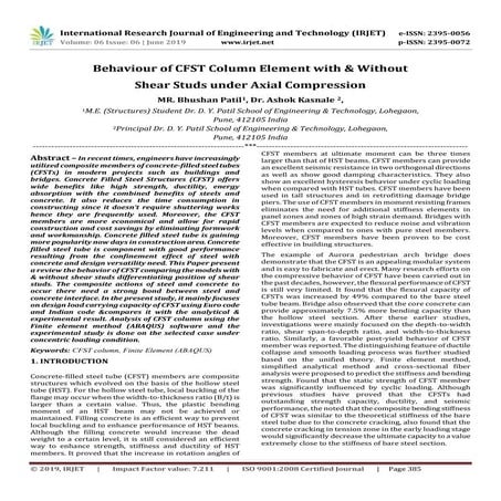IRJET-  	  Behaviour of CFST Column Element with & without Shear Studs under ...