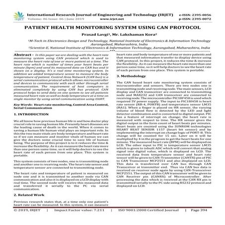 IRJET- Patient Health Monitoring System using Can Protocol