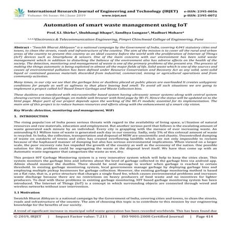 IRJET-  	  Automation of Smart Waste Management using IoT