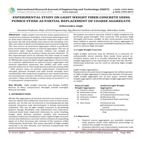 IRJET- Experimental Study on Light Weight Fiber Concrete using Pumice Stone a...
