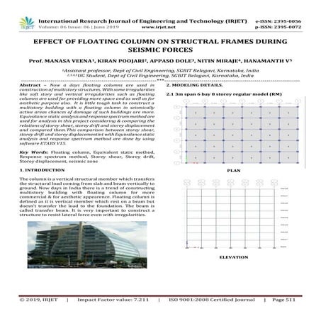IRJET- Effect of Floating Column on Structral Frames During Seismic Forces