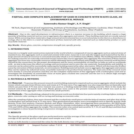 IRJET- Partial and Complete Replacement of Sand in Concrete with Waste Glass,...