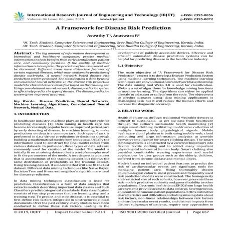 IRJET- A Framework for Disease Risk Prediction