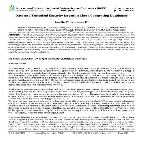 IRJET- Data and Technical Security Issues in Cloud Computing Databases