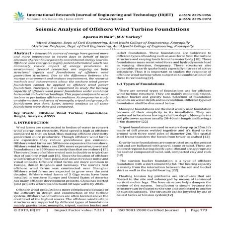 IRJET- Seismic Analysis of Offshore Wind Turbine Foundations | PDF