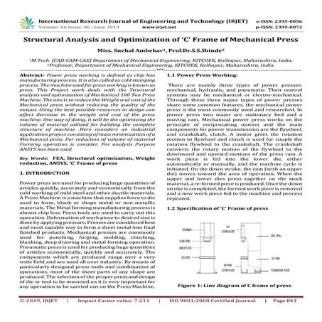 IRJET- Structural Analysis and Optimization of ‘C’ Frame of Mechanical Press