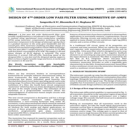 IRJET- Design of 4th Order Low Pass Filter using Memristive OP-AMPS