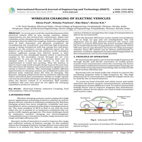 IRJET- Wireless Charging of Electric Vehicles